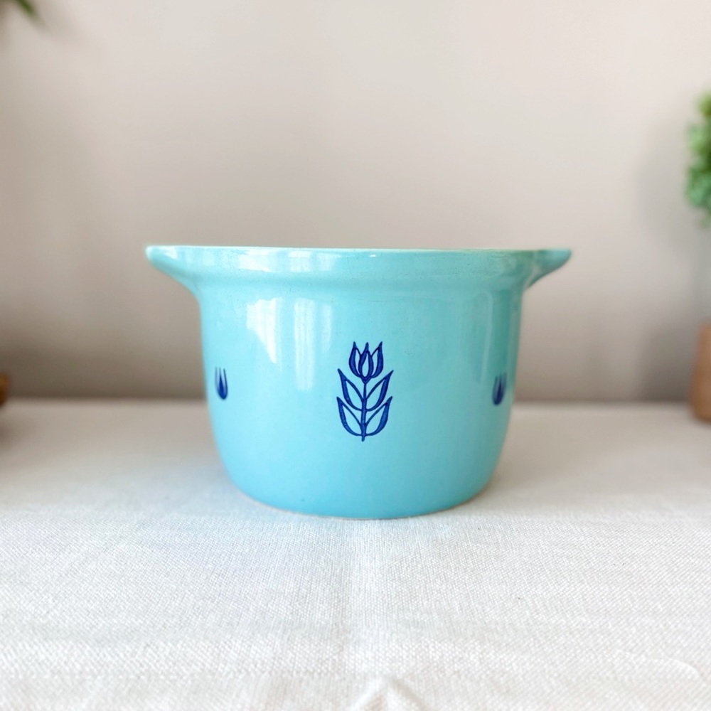 Vintage Blue Tulip Cronin ceramic bean pot/oven safe bowl